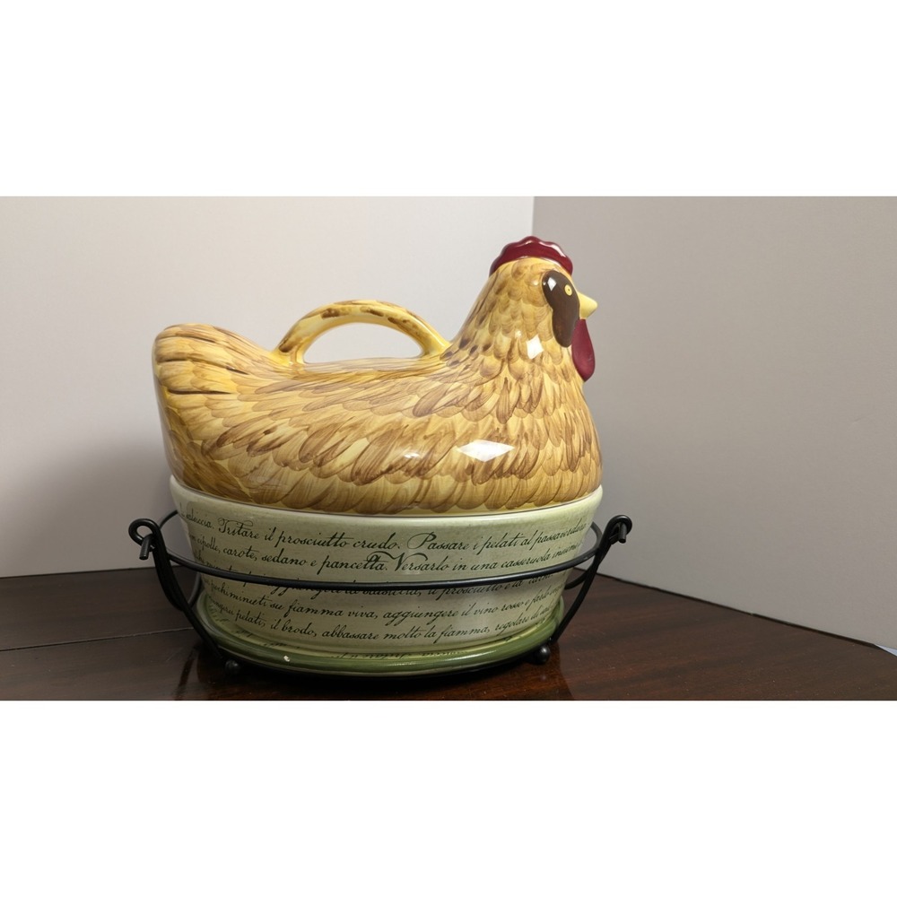 Temp-tations Tara Old World Chicken Covered Baker Roaster Dish with Stand 11in - Picture 3 of 15